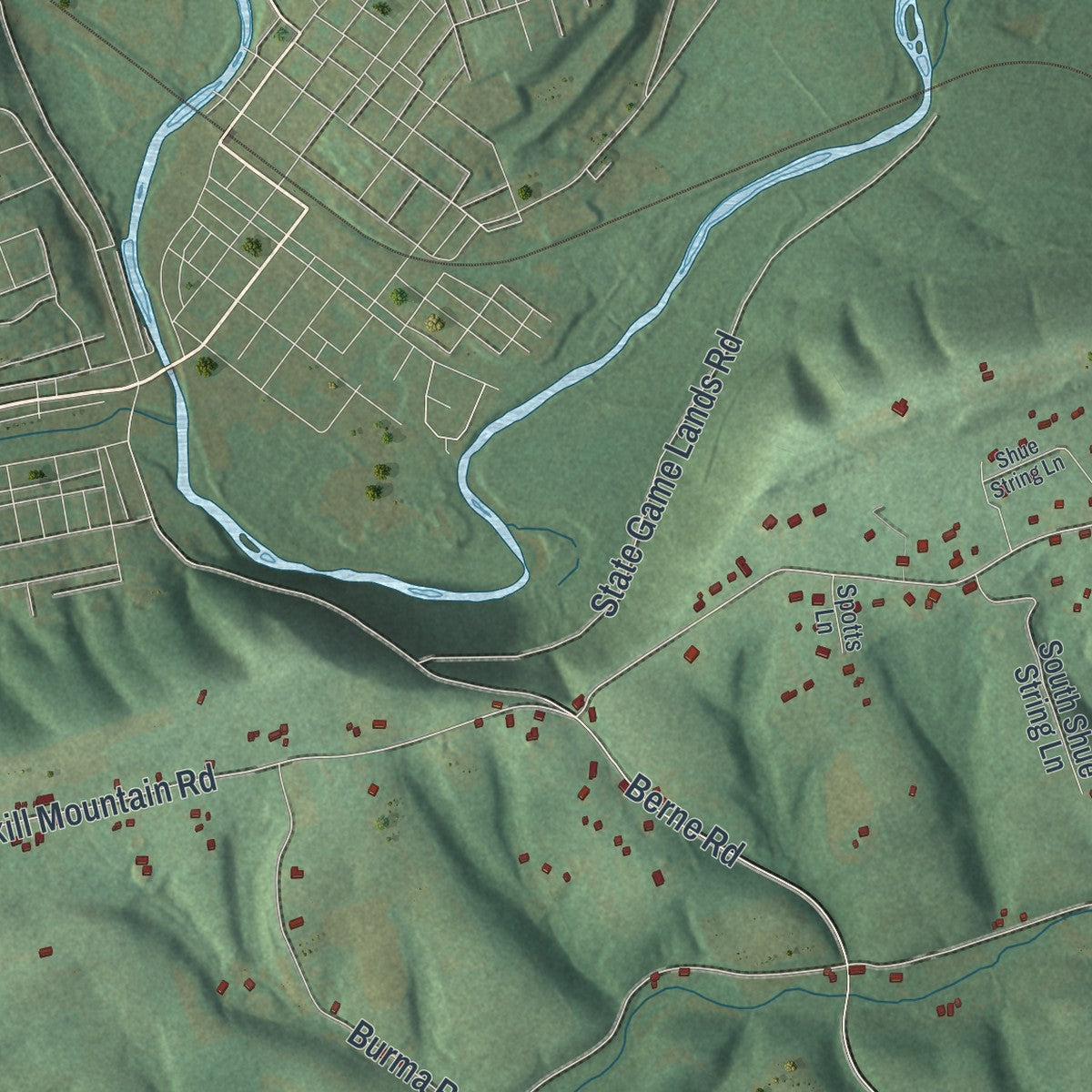 Second close-up of the map of South Manheim, Pennsylvania print showing more streets and buildings