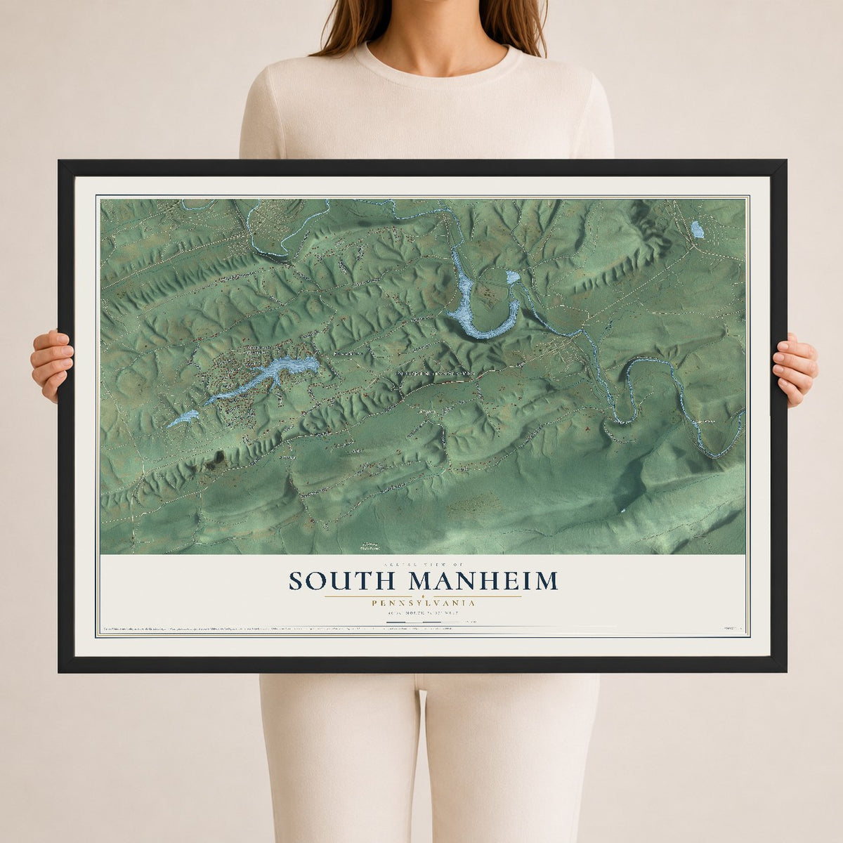 Map of South Manheim, Pennsylvania, 24 x 36 inch print in a black wood frame
