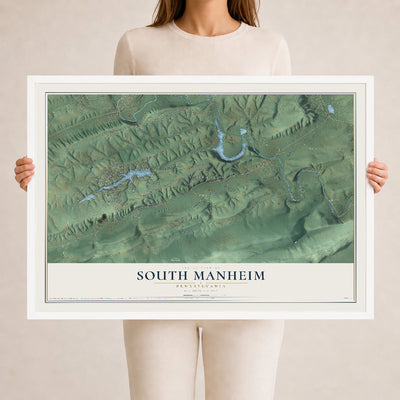 Map of South Manheim, Pennsylvania, 24 x 36 inch print in a white wood frame