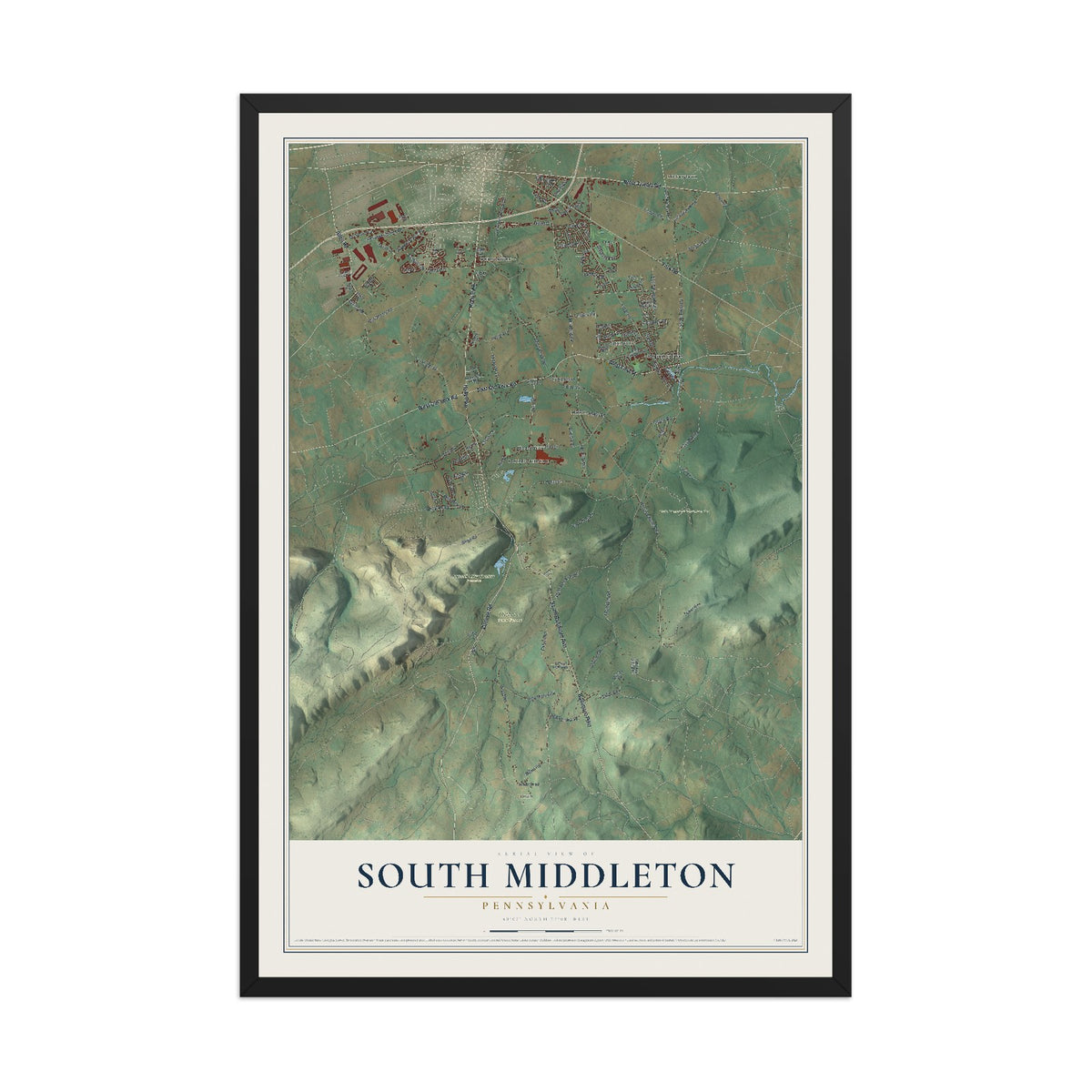 Map of South Middleton, Pennsylvania, 12 x 18 inch print in a black wood frame