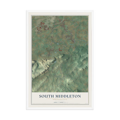 Map of South Middleton, Pennsylvania, 12 x 18 inch print in a white wood frame