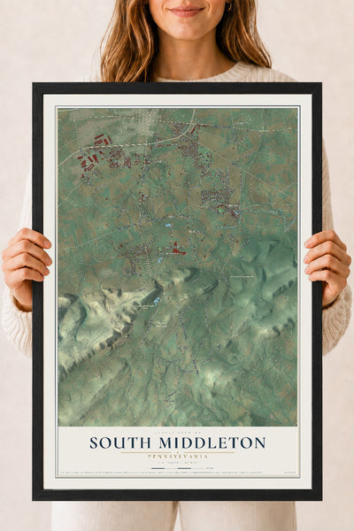 Map of South Middleton, Pennsylvania, 18 x 24 inch print in a black wood frame
