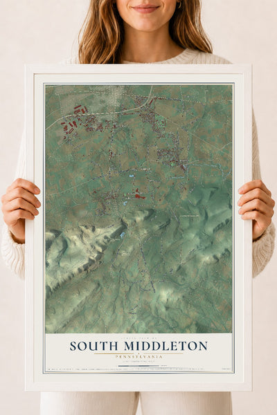 Map of South Middleton, Pennsylvania, 18 x 24 inch print in a white wood frame