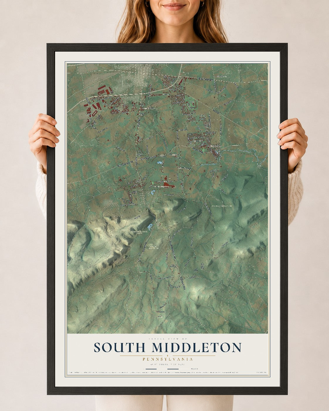 Map of South Middleton, Pennsylvania, 24 x 36 inch print in a black wood frame