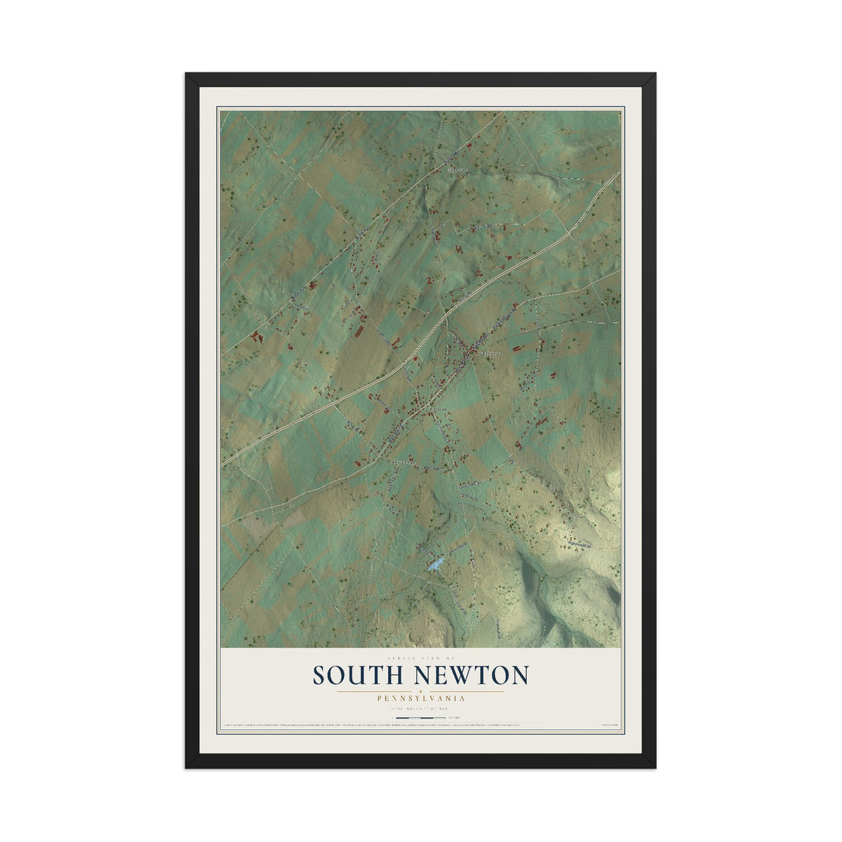 Map of South Newton, Pennsylvania, 12 x 18 inch print in a black wood frame