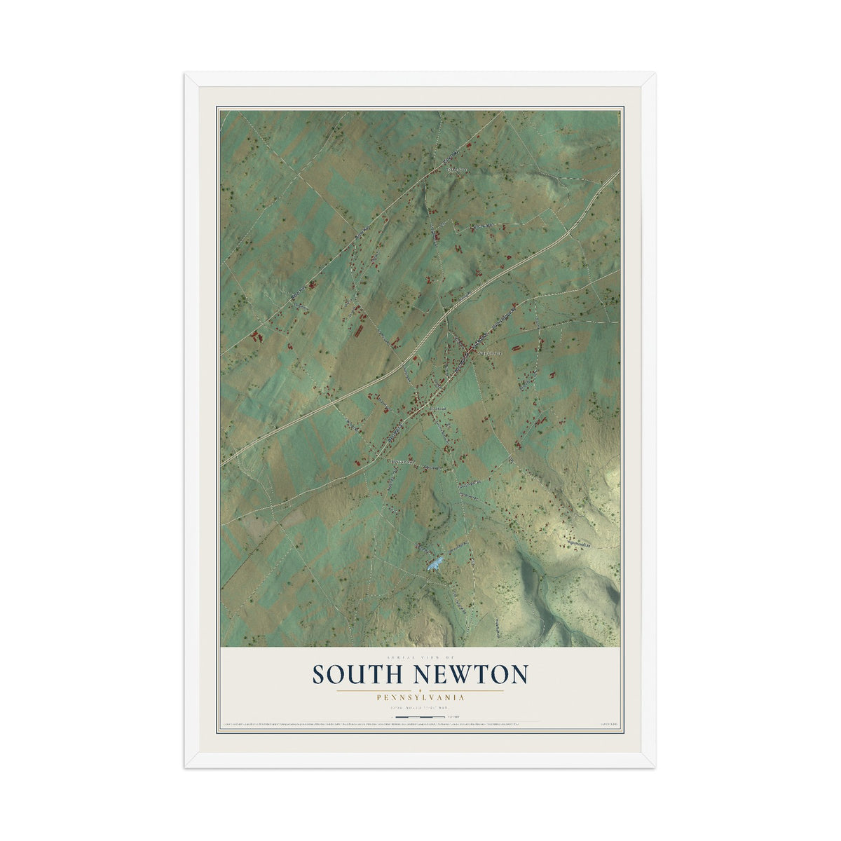 Map of South Newton, Pennsylvania, 12 x 18 inch print in a white wood frame