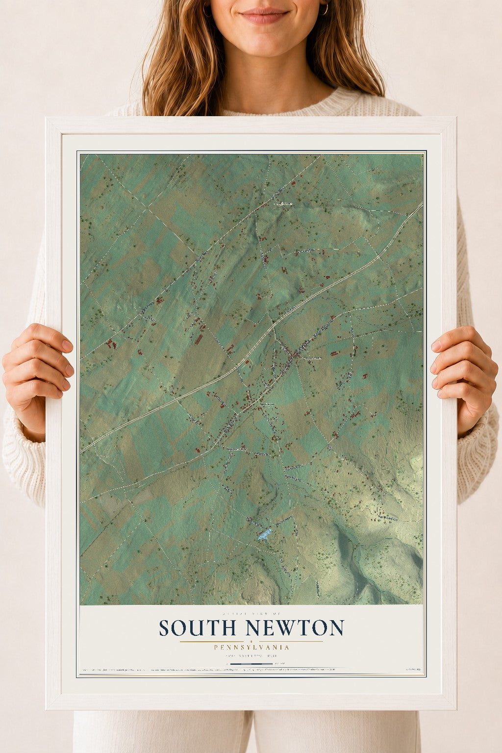 Map of South Newton, Pennsylvania, 18 x 24 inch print in a white wood frame