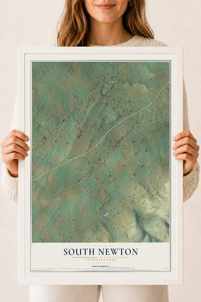 Map of South Newton, Pennsylvania, 18 x 24 inch print in a white wood frame