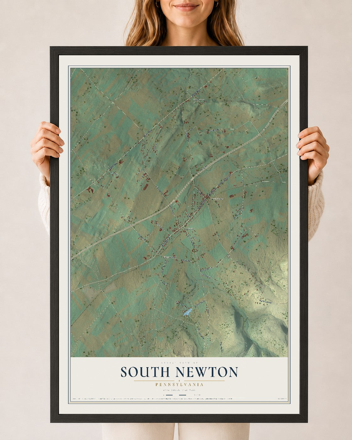 Map of South Newton, Pennsylvania, 24 x 36 inch print in a black wood frame