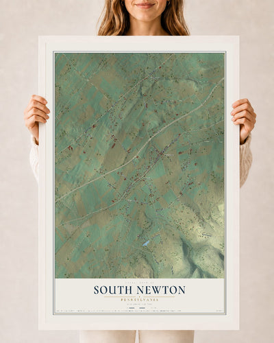 Map of South Newton, Pennsylvania, 24 x 36 inch print in a white wood frame