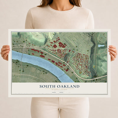 Map of South Oakland, Pennsylvania, 12 x 18 inch unframed archival matte print