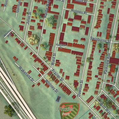 Close-up of the map of South Oakland, Pennsylvania print showing street and building detail