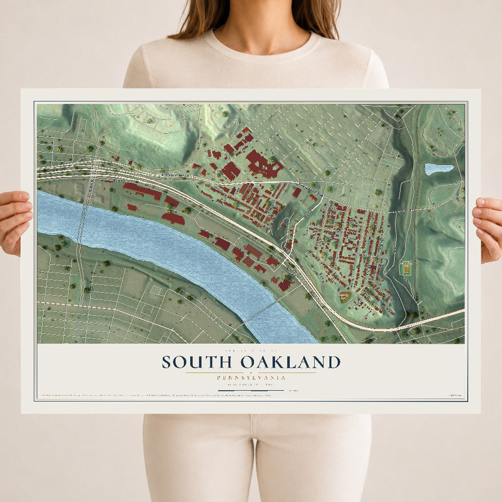 Map of South Oakland, Pennsylvania, 18 x 24 inch unframed archival matte print