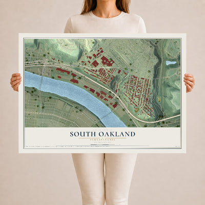 Map of South Oakland, Pennsylvania, 24 x 36 inch unframed archival matte print