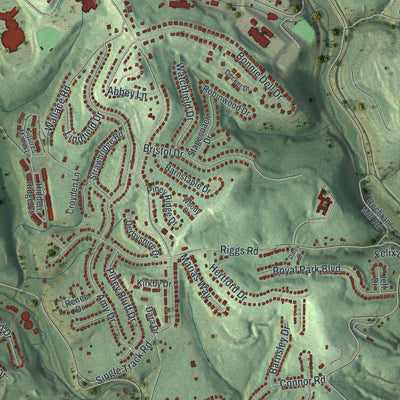 Close-up of the map of South Park, Pennsylvania print showing street and building detail