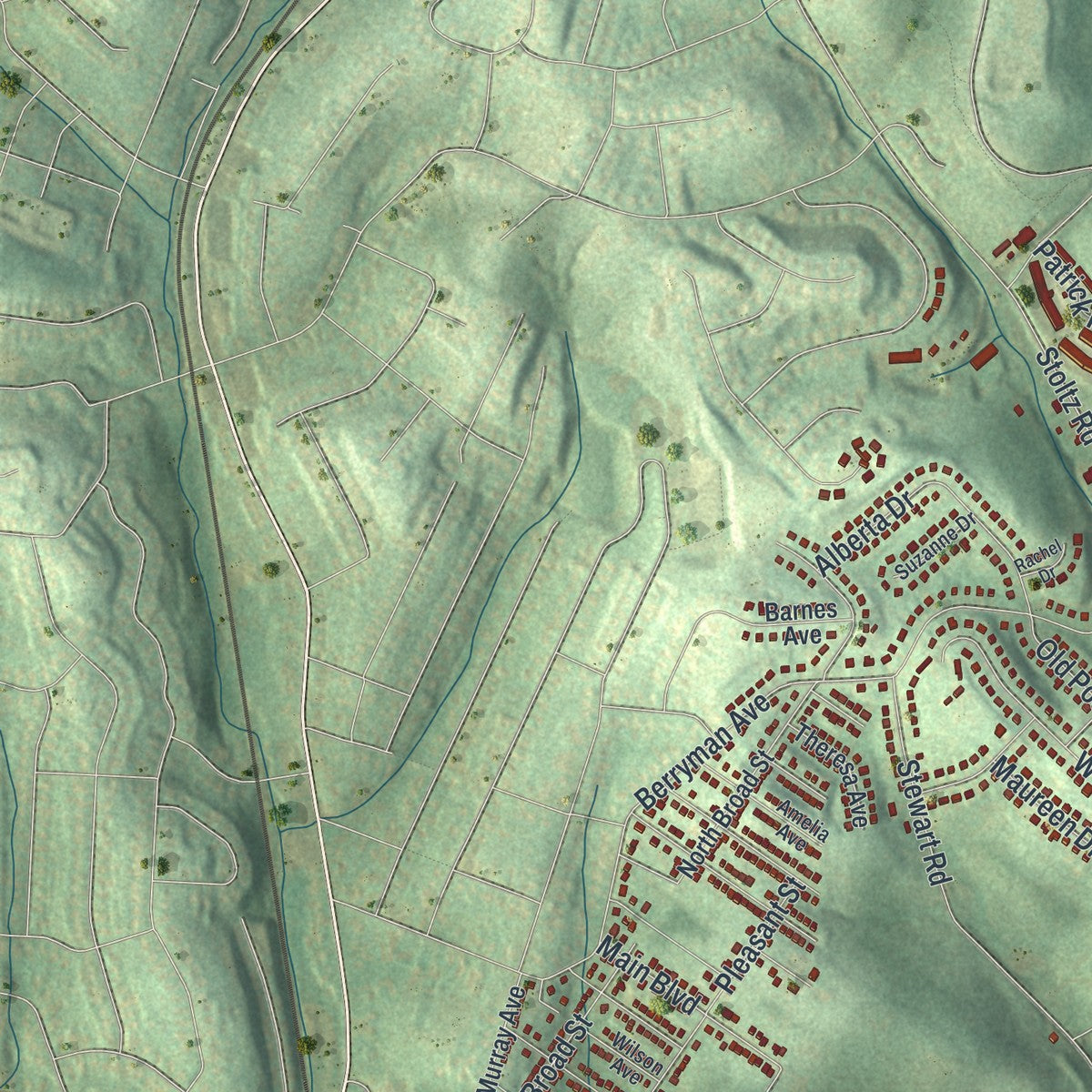 Second close-up of the map of South Park, Pennsylvania print showing more streets and buildings