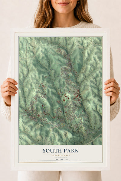 Map of South Park, Pennsylvania, 18 x 24 inch print in a white wood frame