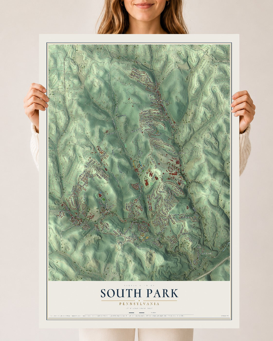 Map of South Park, Pennsylvania, 24 x 36 inch unframed archival matte print