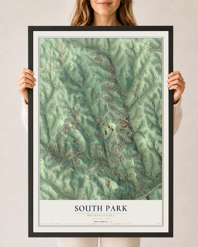 Map of South Park, Pennsylvania, 24 x 36 inch print in a black wood frame