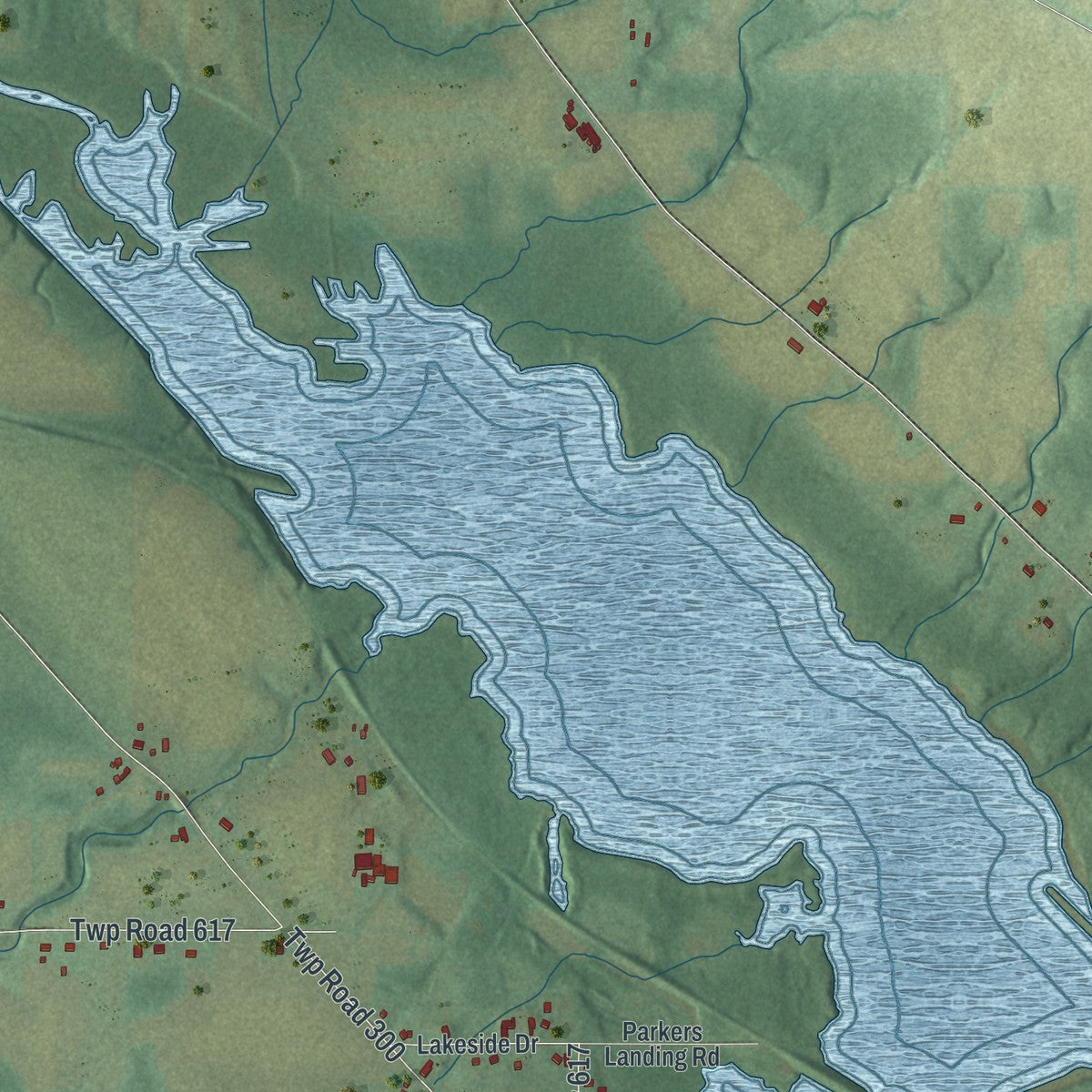Second close-up of the map of South Pymatuning, Pennsylvania print showing more streets and buildings