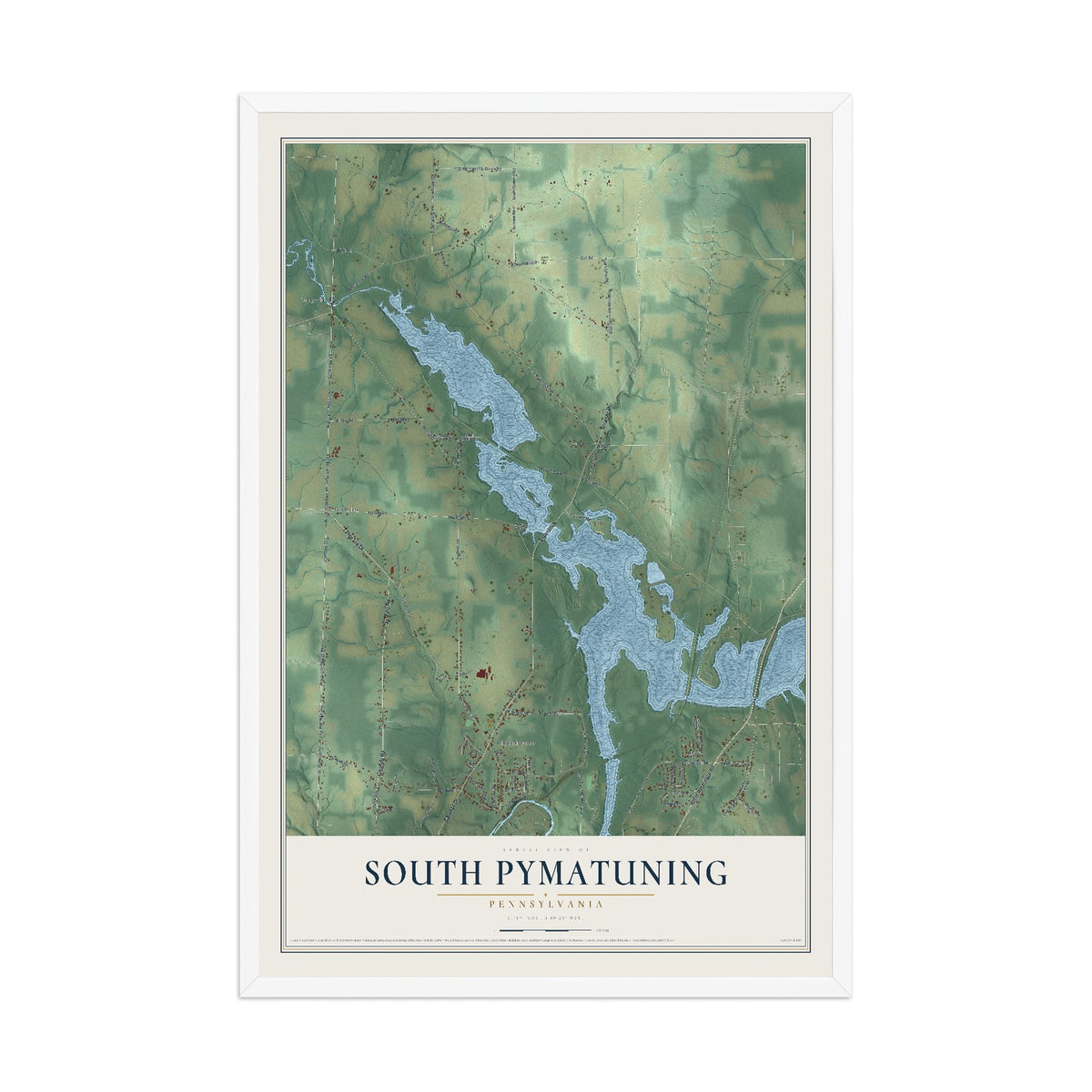 Map of South Pymatuning, Pennsylvania, 12 x 18 inch print in a white wood frame