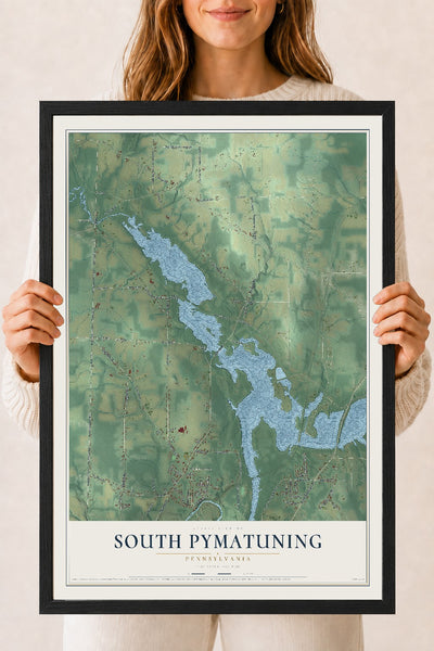 Map of South Pymatuning, Pennsylvania, 18 x 24 inch print in a black wood frame