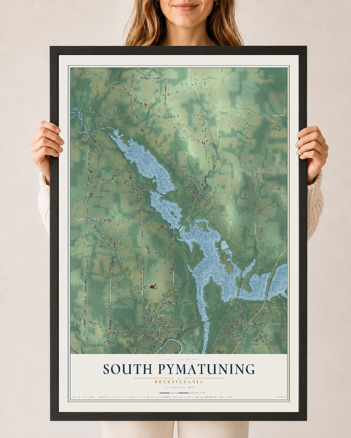 Map of South Pymatuning, Pennsylvania, 24 x 36 inch print in a black wood frame