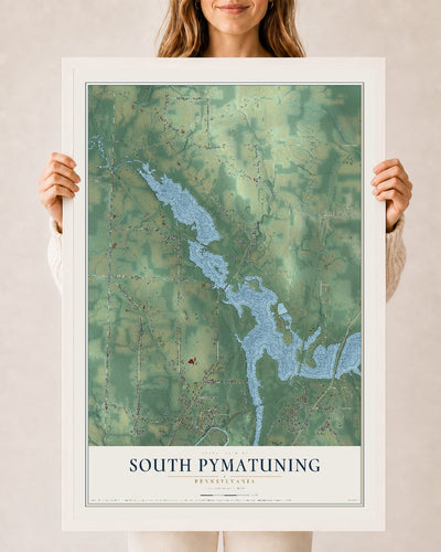 Map of South Pymatuning, Pennsylvania, 24 x 36 inch print in a white wood frame