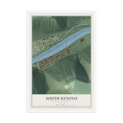 Map of South Renovo, Pennsylvania, 12 x 18 inch print in a white wood frame