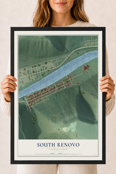 Map of South Renovo, Pennsylvania, 18 x 24 inch print in a black wood frame