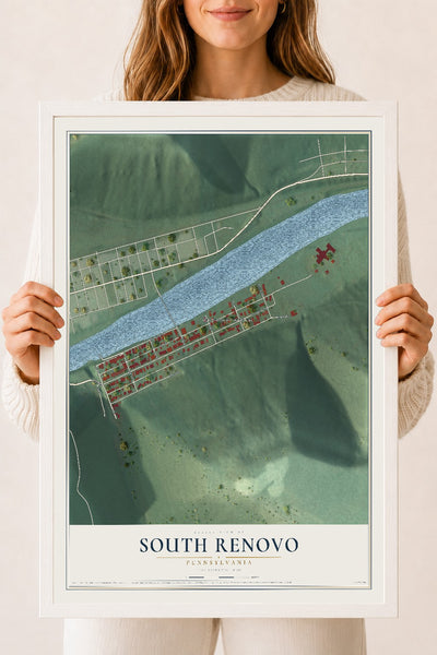 Map of South Renovo, Pennsylvania, 18 x 24 inch print in a white wood frame