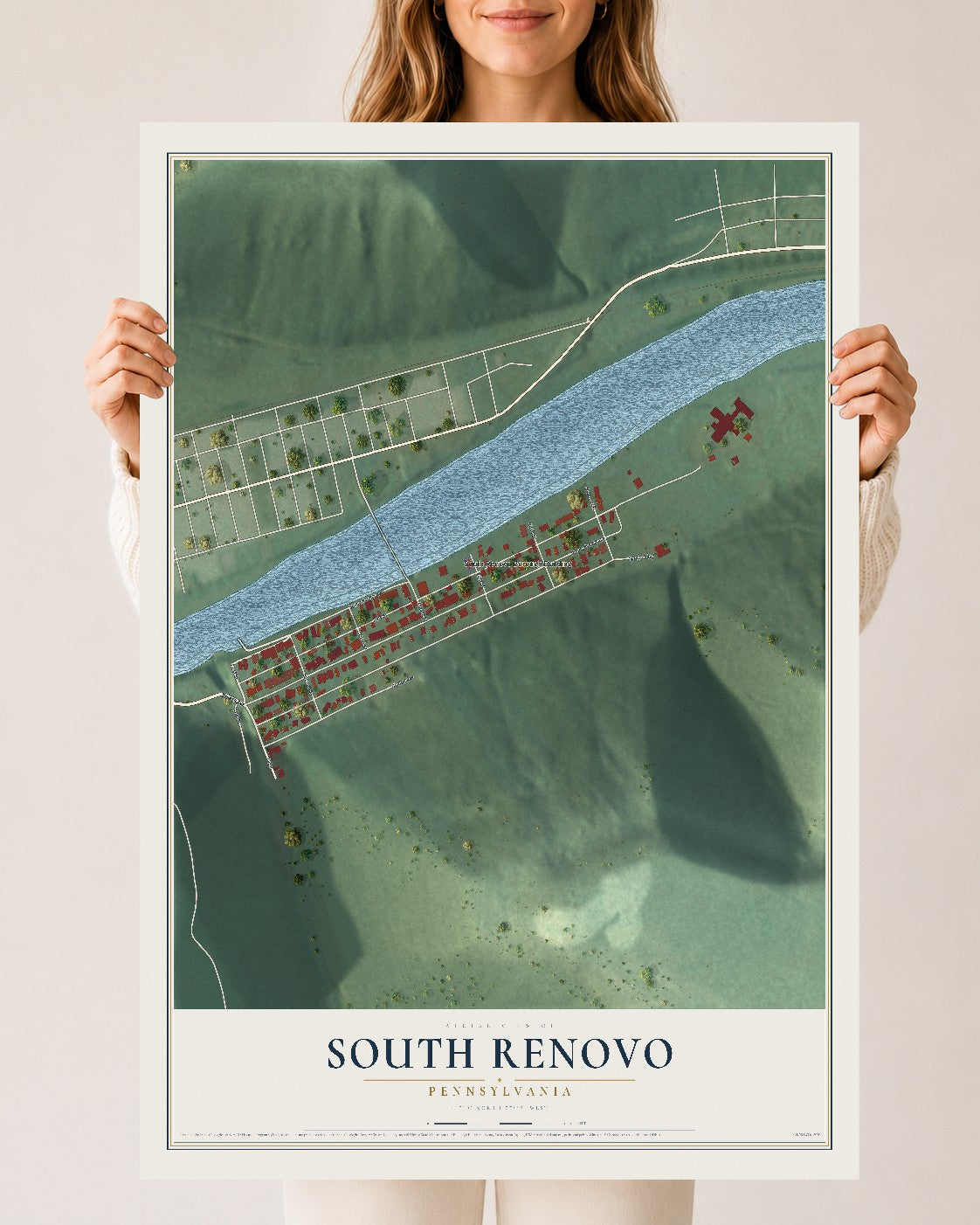 Map of South Renovo, Pennsylvania, 24 x 36 inch unframed archival matte print