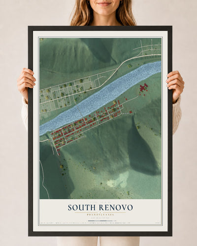 Map of South Renovo, Pennsylvania, 24 x 36 inch print in a black wood frame