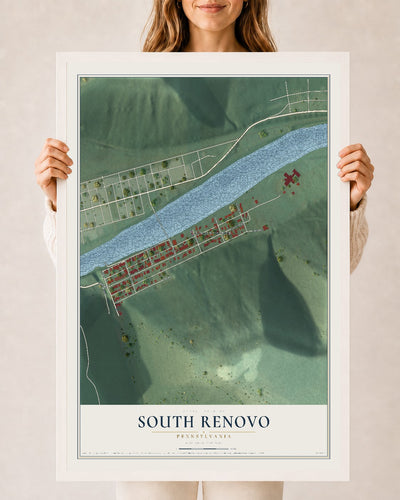 Map of South Renovo, Pennsylvania, 24 x 36 inch print in a white wood frame