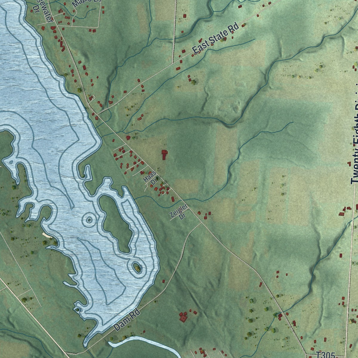 Second close-up of the map of South Shenango, Pennsylvania print showing more streets and buildings
