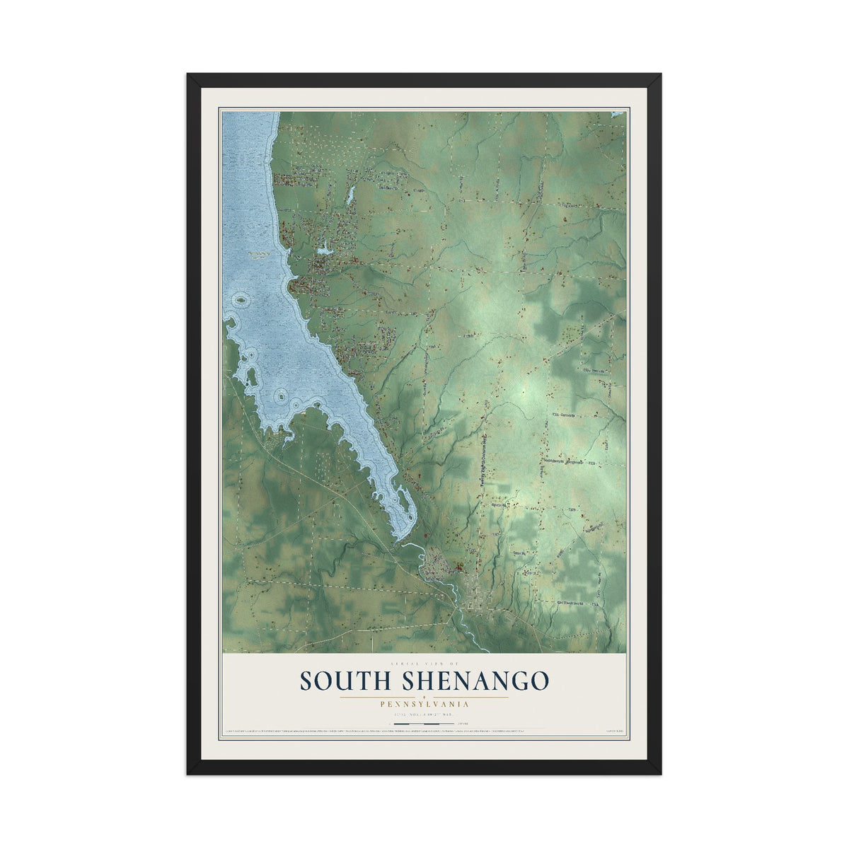 Map of South Shenango, Pennsylvania, 12 x 18 inch print in a black wood frame