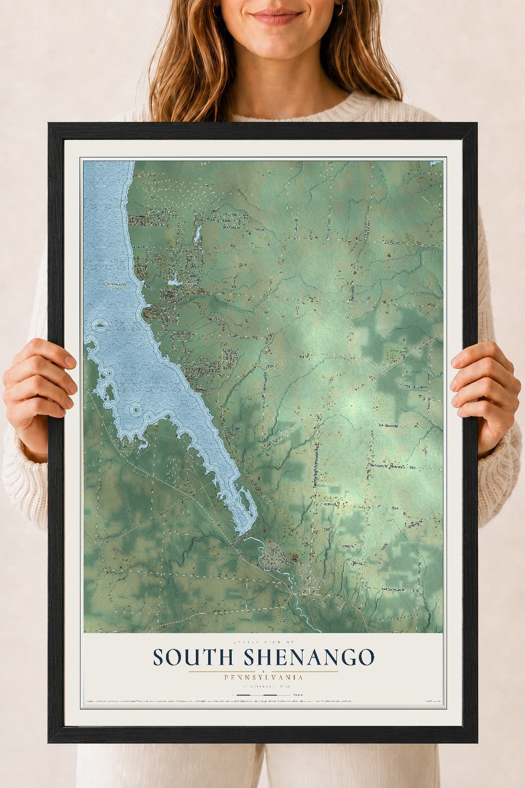 Map of South Shenango, Pennsylvania, 18 x 24 inch print in a black wood frame