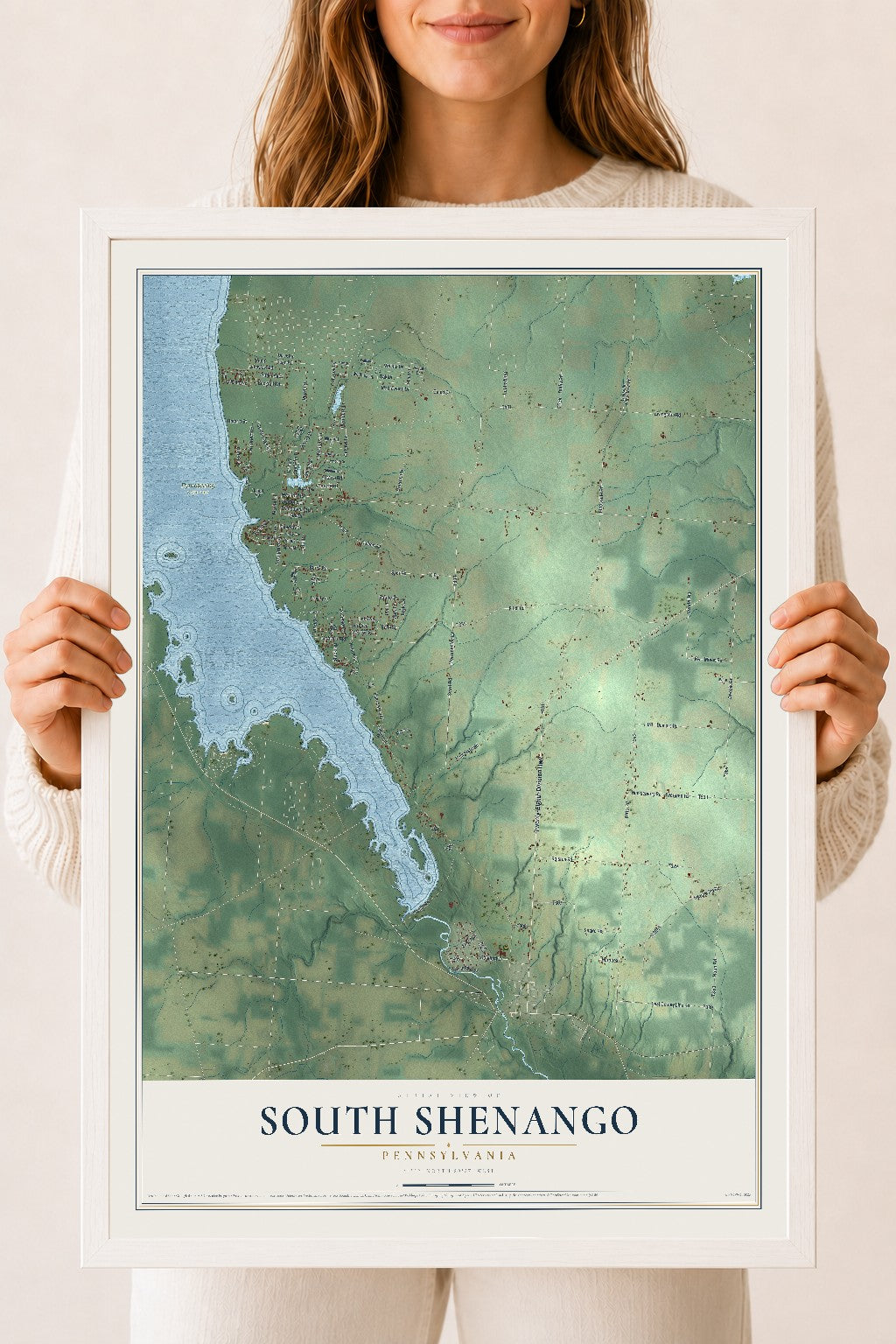 Map of South Shenango, Pennsylvania, 18 x 24 inch print in a white wood frame