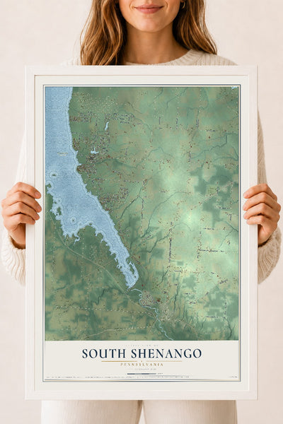 Map of South Shenango, Pennsylvania, 18 x 24 inch print in a white wood frame