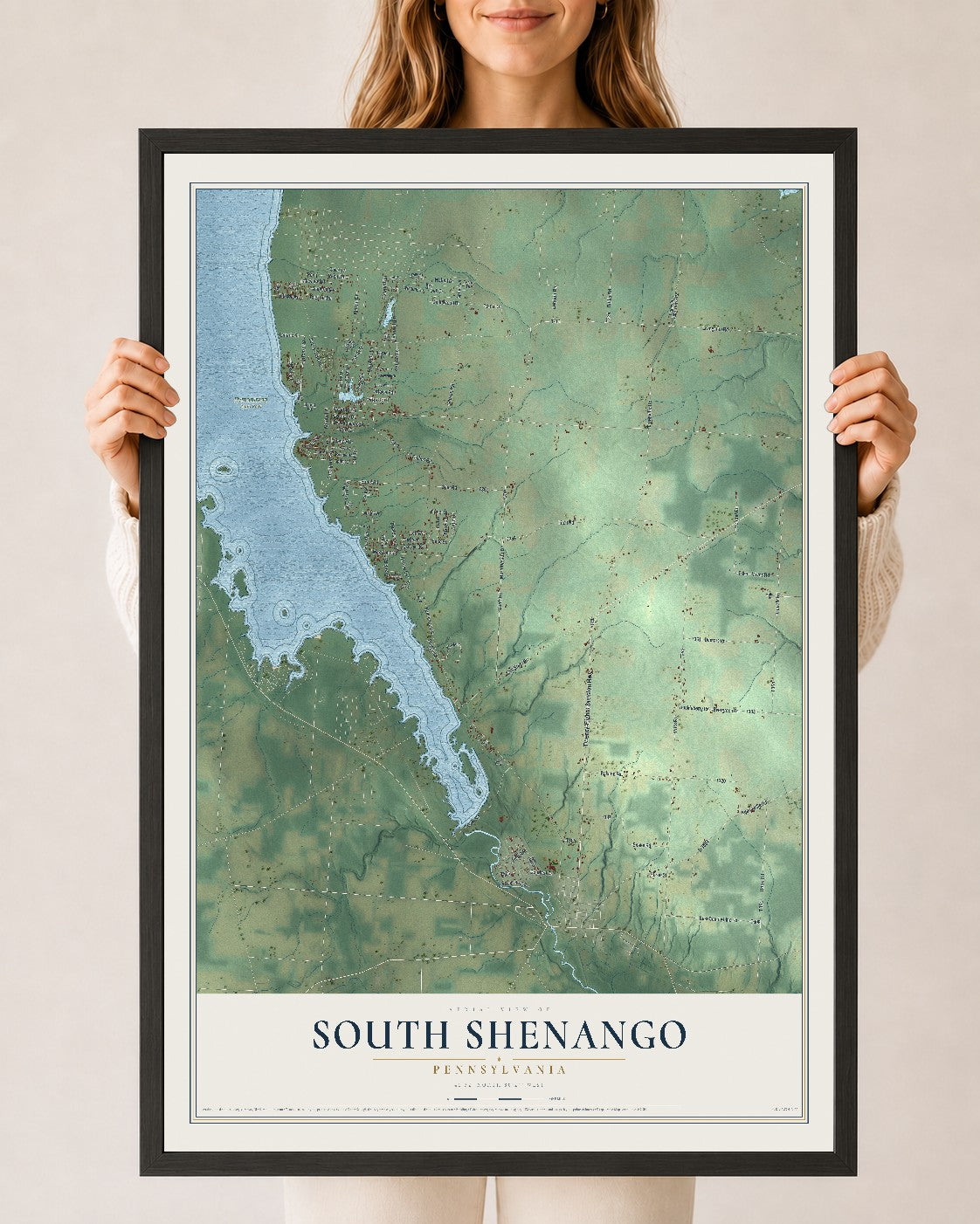 Map of South Shenango, Pennsylvania, 24 x 36 inch print in a black wood frame