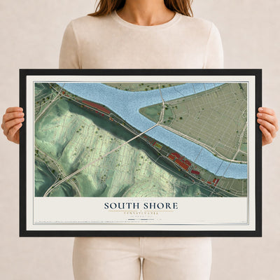 Map of South Shore, Pennsylvania, 12 x 18 inch print in a black wood frame