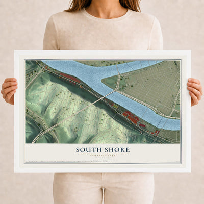 Map of South Shore, Pennsylvania, 12 x 18 inch print in a white wood frame