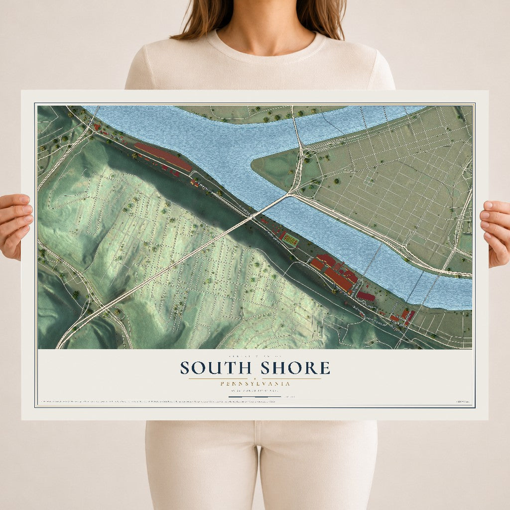 Map of South Shore, Pennsylvania, 18 x 24 inch unframed archival matte print