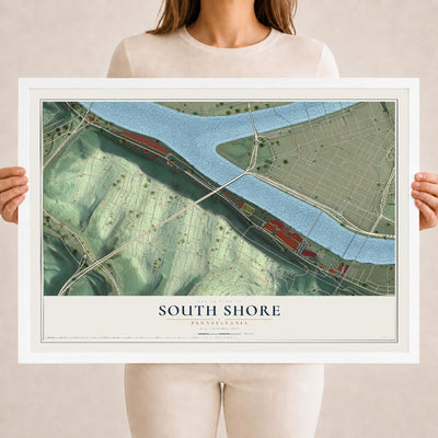 Map of South Shore, Pennsylvania, 18 x 24 inch print in a white wood frame