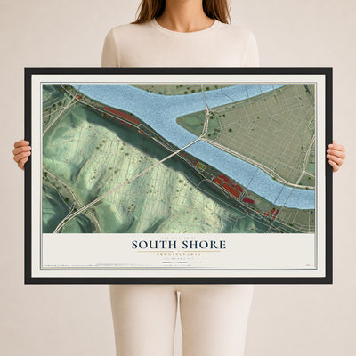 Map of South Shore, Pennsylvania, 24 x 36 inch print in a black wood frame