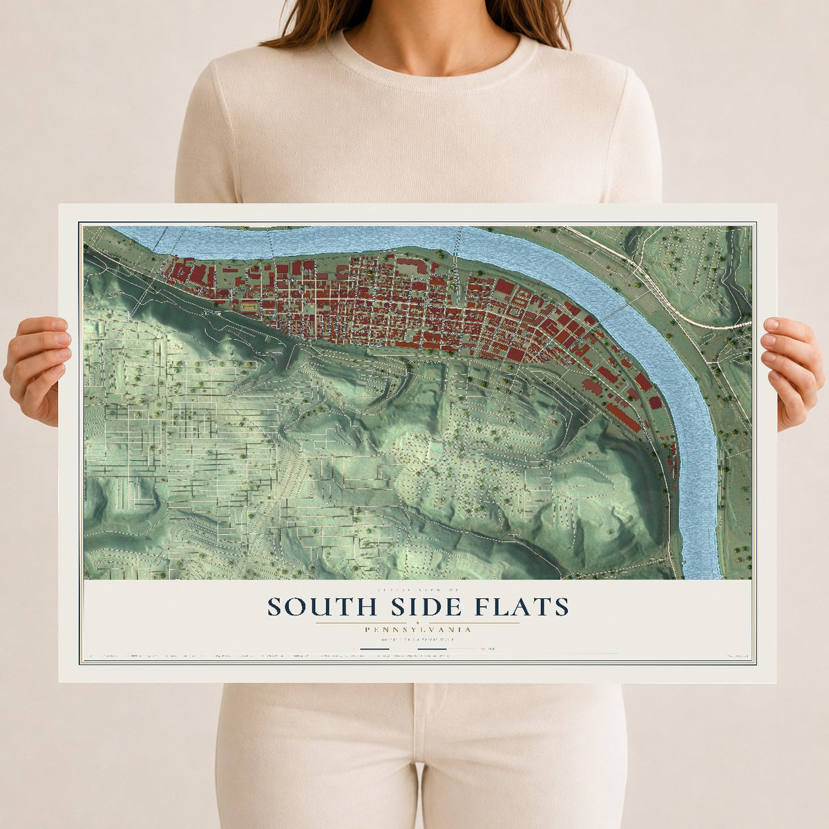 Map of South Side Flats, Pennsylvania, 12 x 18 inch unframed archival matte print
