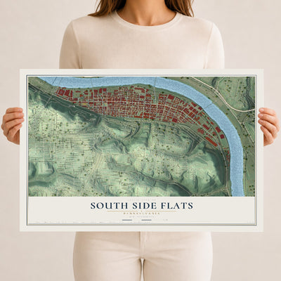 Map of South Side Flats, Pennsylvania, 12 x 18 inch unframed archival matte print