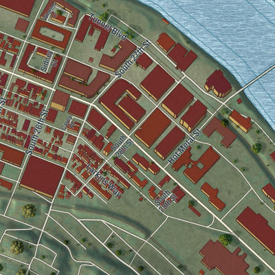 Second close-up of the map of South Side Flats, Pennsylvania print showing more streets and buildings