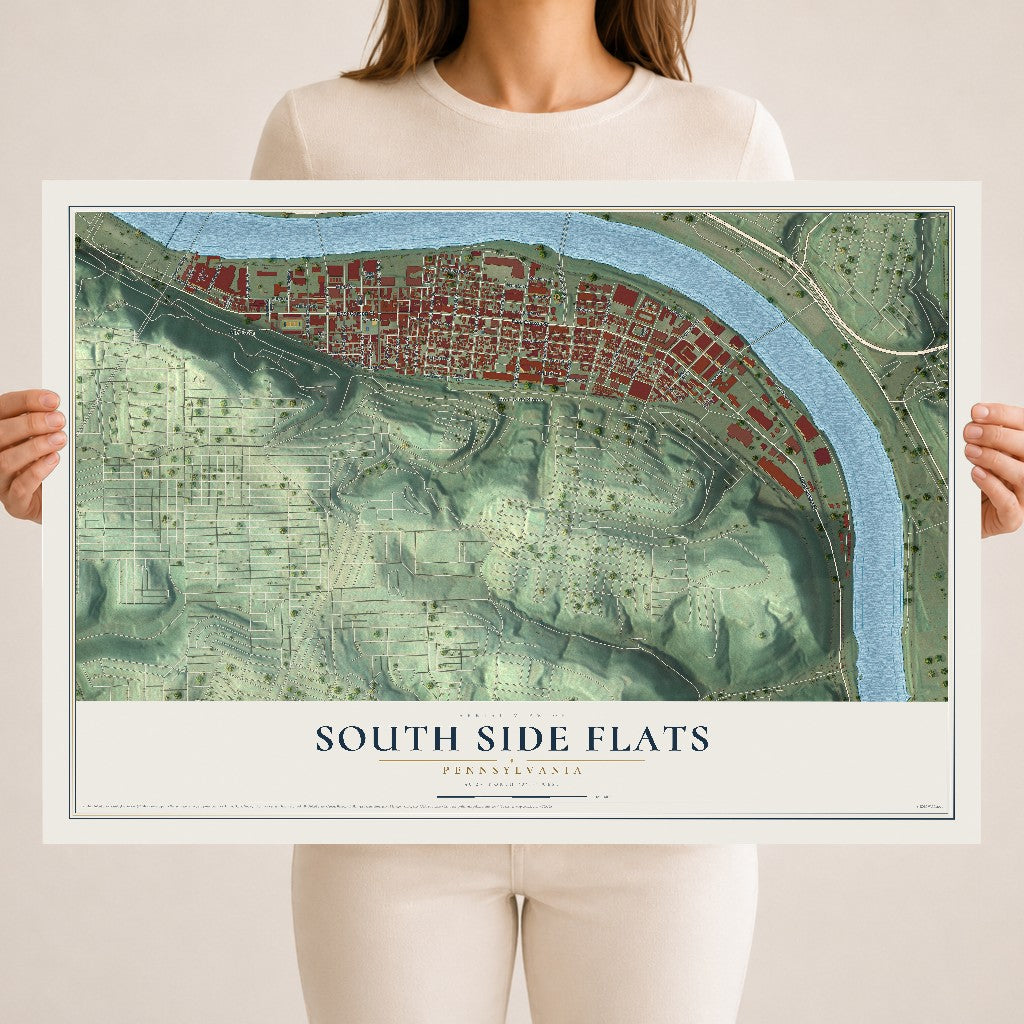 Map of South Side Flats, Pennsylvania, 18 x 24 inch unframed archival matte print