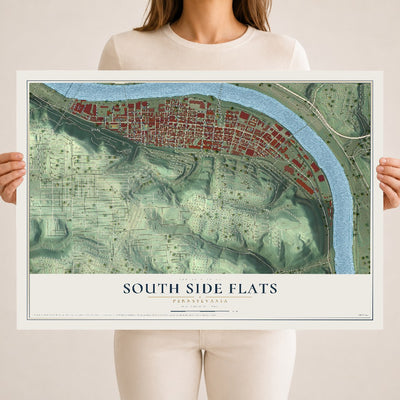 Map of South Side Flats, Pennsylvania, 18 x 24 inch unframed archival matte print